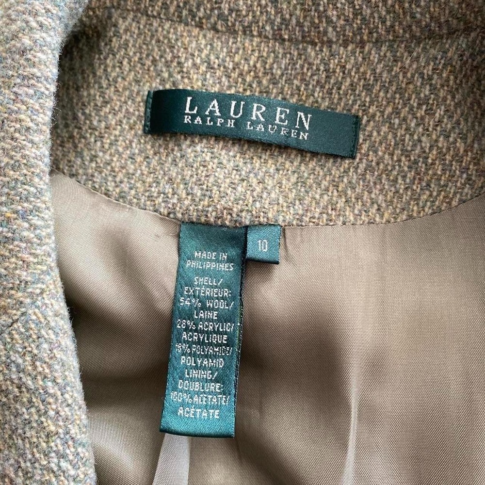 Vintage Lauren Ralph Lauren Green Herringbone Wool Tweed Equestrian Blazer - Picture 8 of 8